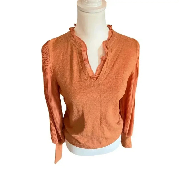 SIAMI MILANO light knit sweater with chiffon blouse sleeve ruffled colla small - Picture 5 of 8